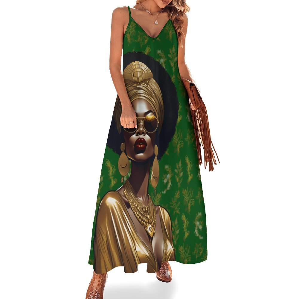 Green Spaghetti Strap Women's Maxi Long Dress