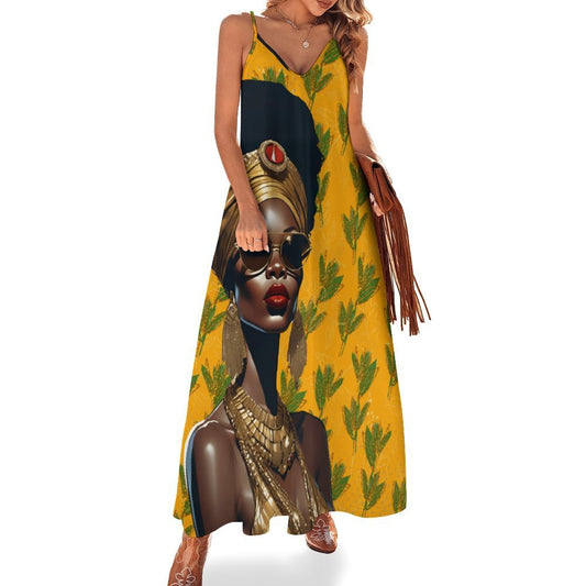 Yellow Spaghetti Strap African Queen Women's Long Dress