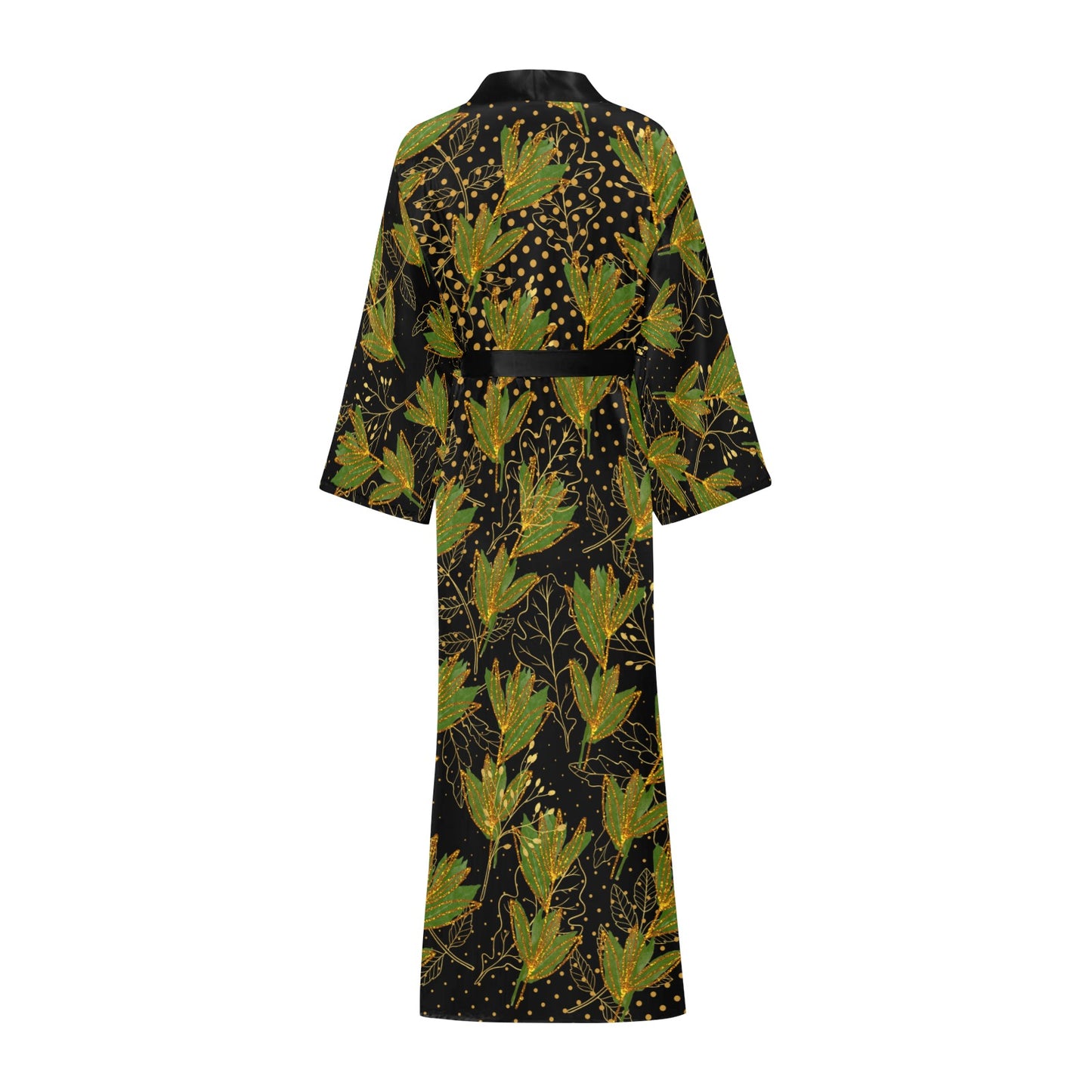 Black Gold Leaf Ankara Kimono Women's Long Kimono Robe