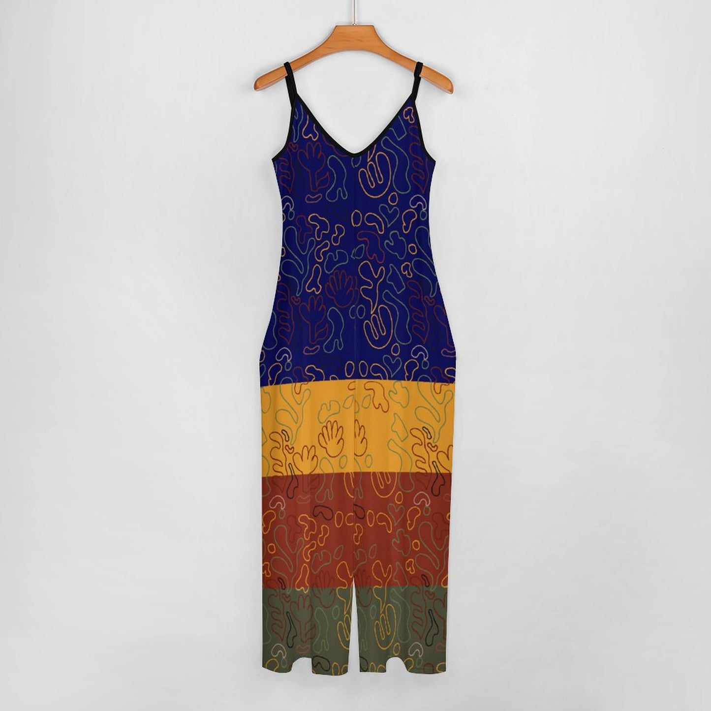 AfriBix Squigly Print Colour Block Suspender Jumpsuit