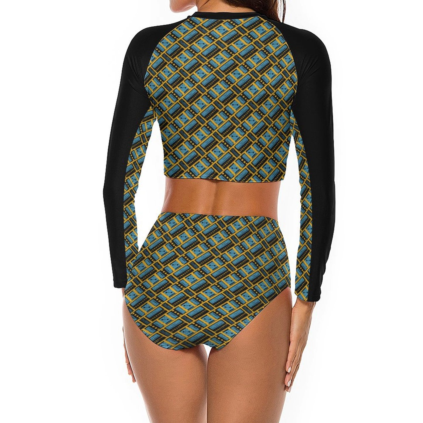 Elegant Women’s Long Sleeve Two-Piece Ankara Bikini Swimsuit