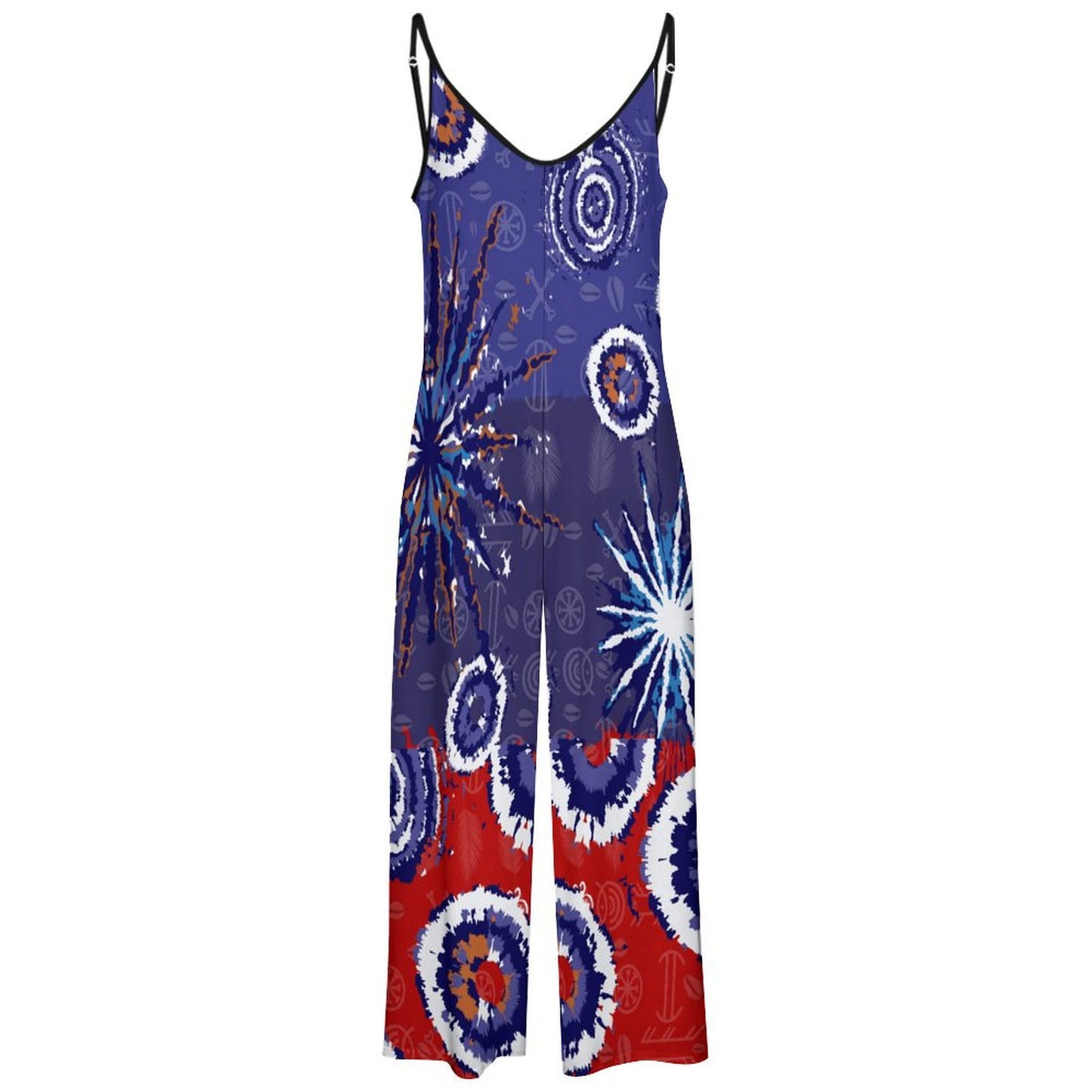 Blue and Red Tie-Dye Spaghetti Strap Suspender Jumpsuit
