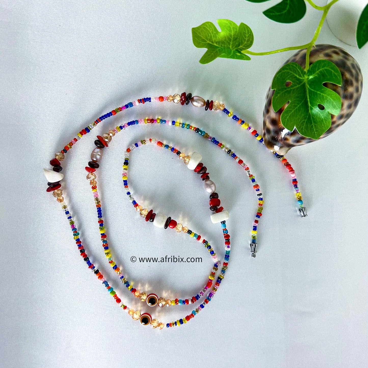 Meraki Limited Edition Rainbow Ivory, Pearl, Coral and Garnet Belly Chain Waistbead