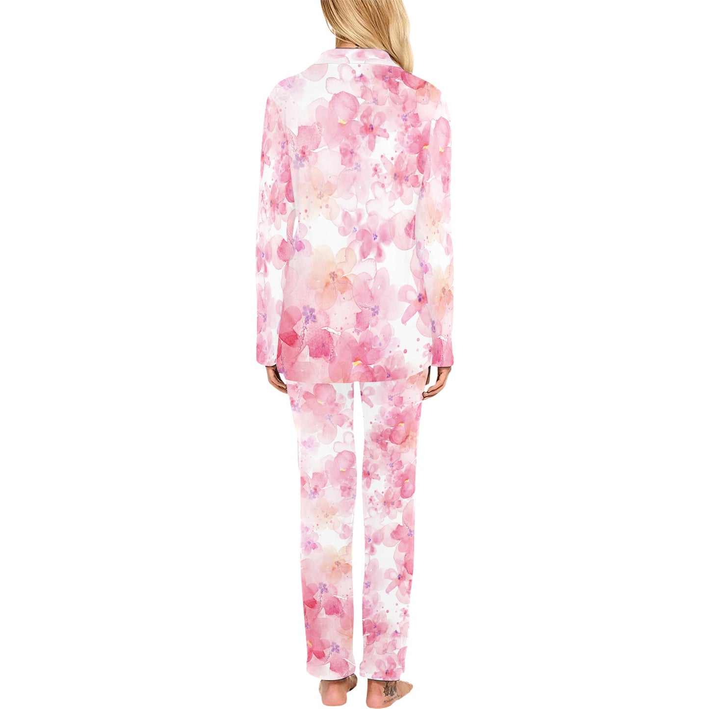 Pink Floral Women's Long Pyjama Set