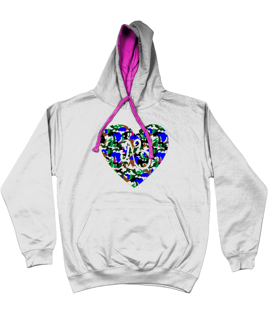 AfriBix Camo Heart Unisex Hoodie with a contrast hood and string