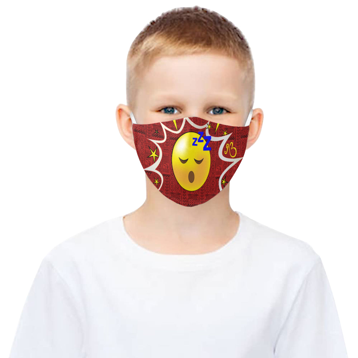 I'm Tired! Tribal Print Comic Emoji Cotton Fabric Face Mask with Filter Slot and Adjustable Strap - Non-medical use (2 Filters Included)