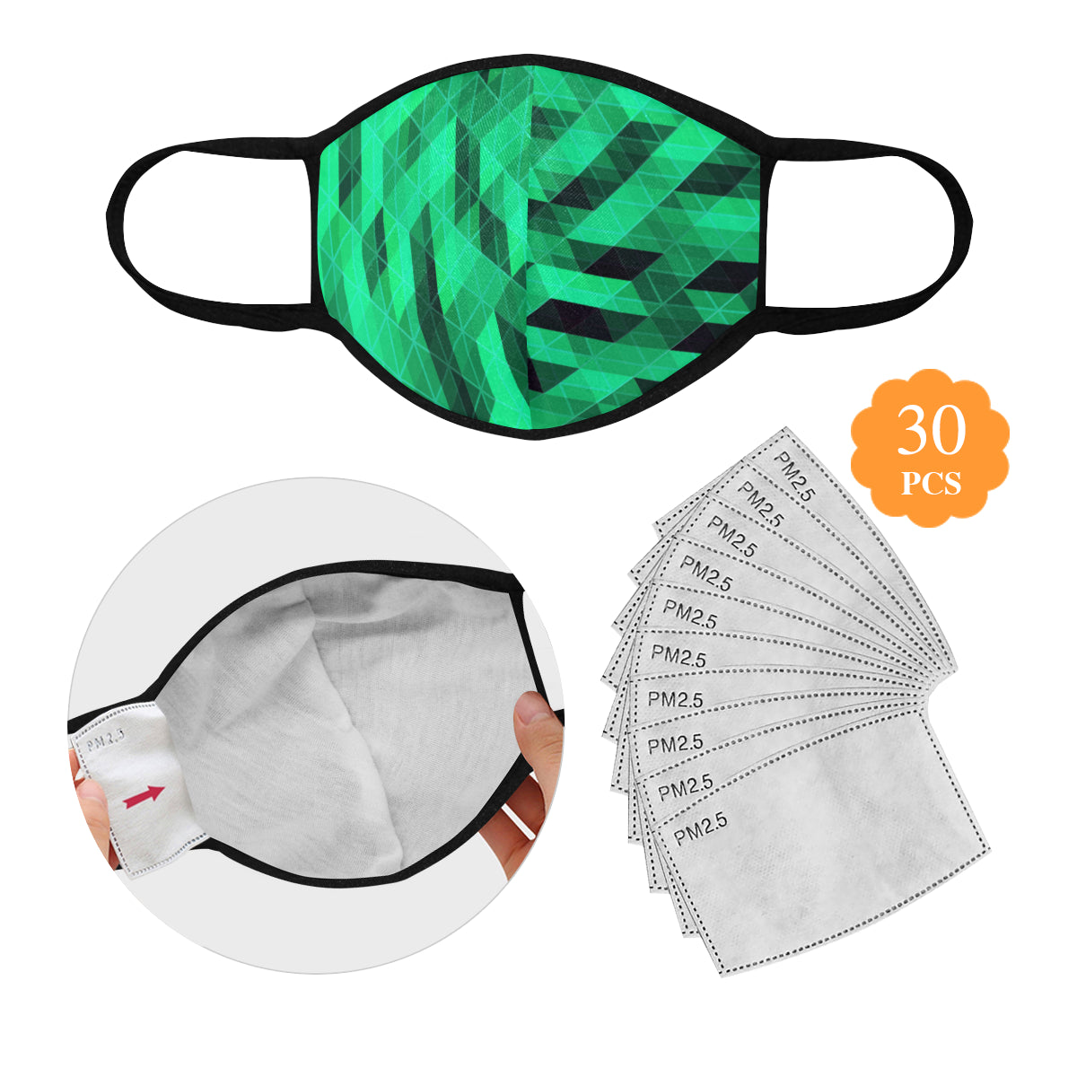 Leaf Graphic Cotton Fabric Face Mask with filter slot (30 Filters Included) - Non-medical use