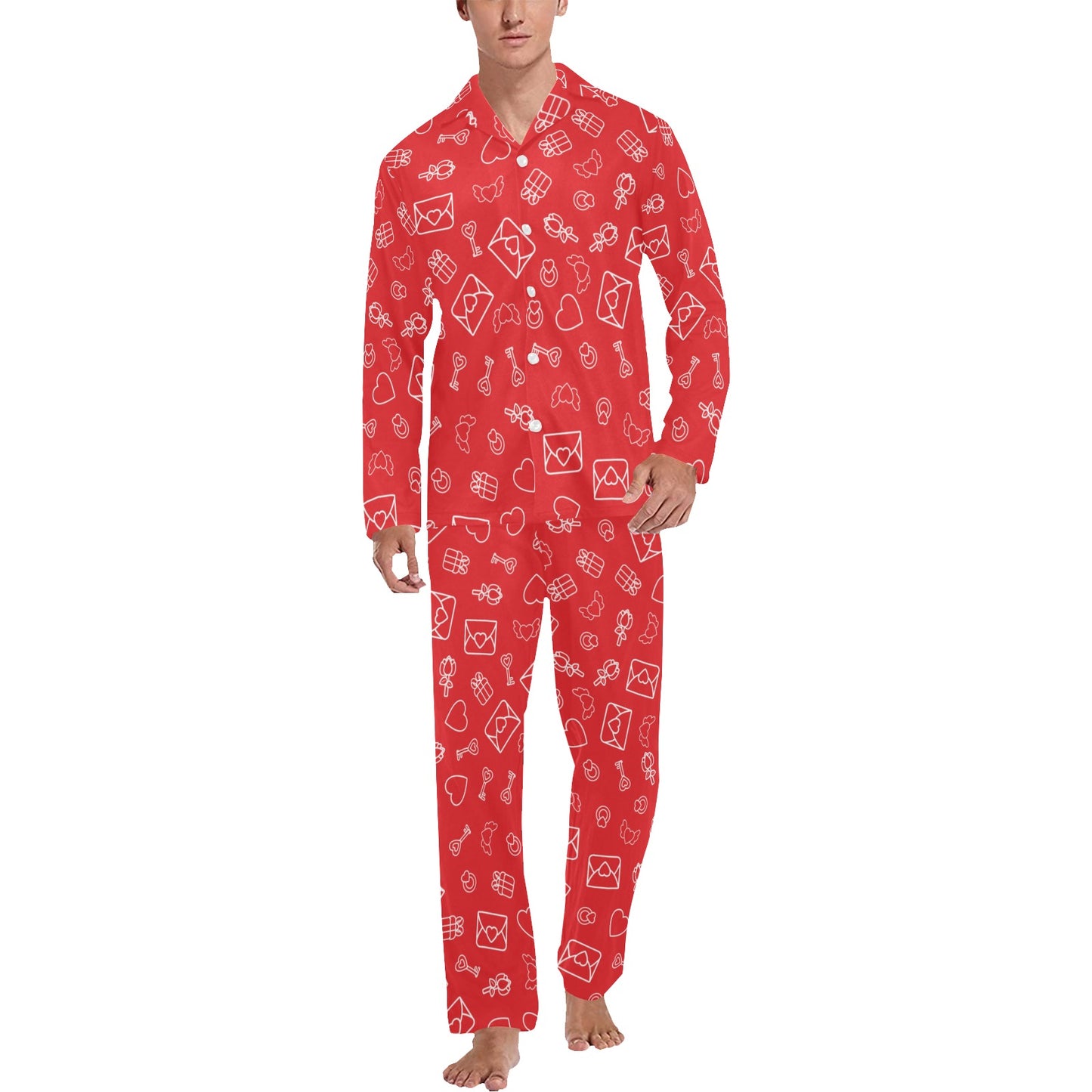Red Love Notes Men's Long Pyjama Set