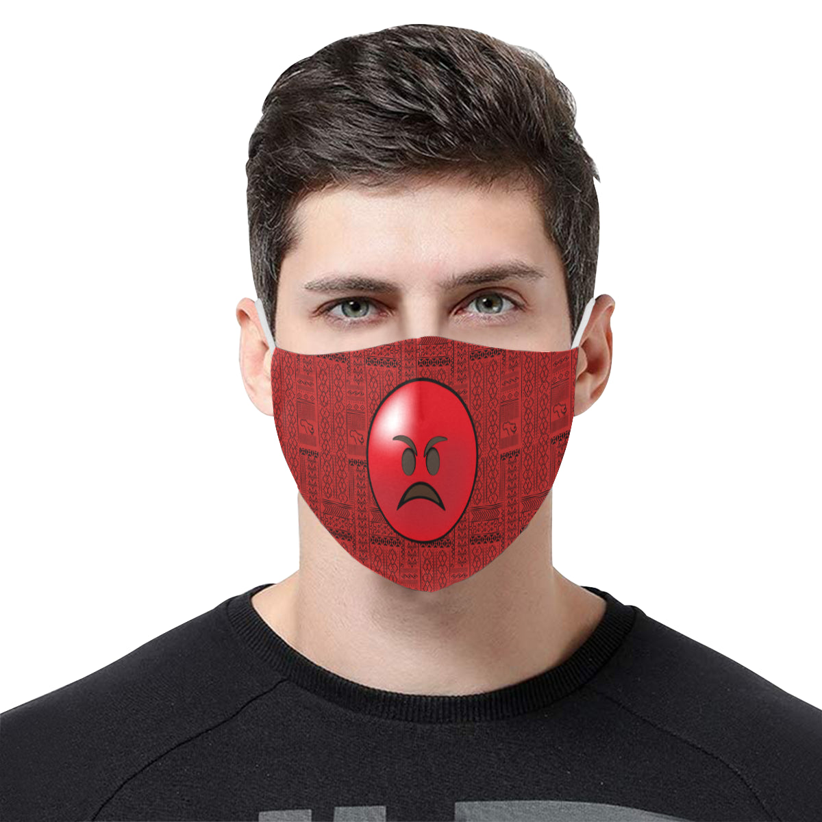 Angry face Tribal Print Emoji Cotton Fabric Face Mask with Filter Slot and Adjustable Strap - Non-medical use (2 Filters Included)