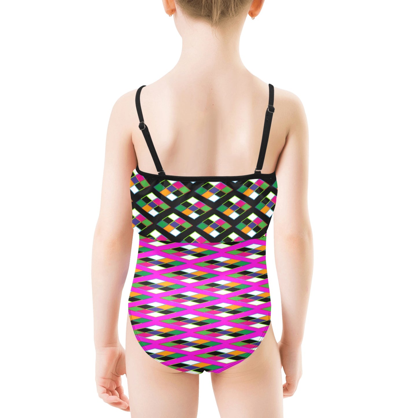 AfriBix Heritage Print Girls Ruffle Kids Swimsuit - Pink