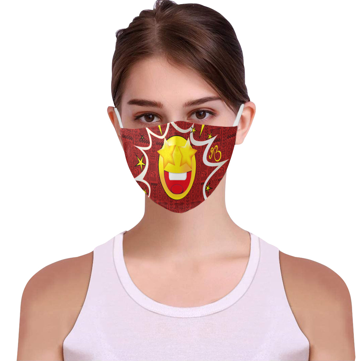 Star Tribal Print Comic Emoji Cotton Fabric Face Mask with Filter Slot and Adjustable Strap - Non-medical use (2 Filters Included)
