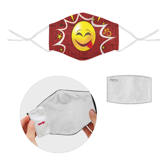 Cheeky Tribal Print Comic Emoji Cotton Fabric Face Mask with Filter Slot and Adjustable Strap - Non-medical use (2 Filters Included)
