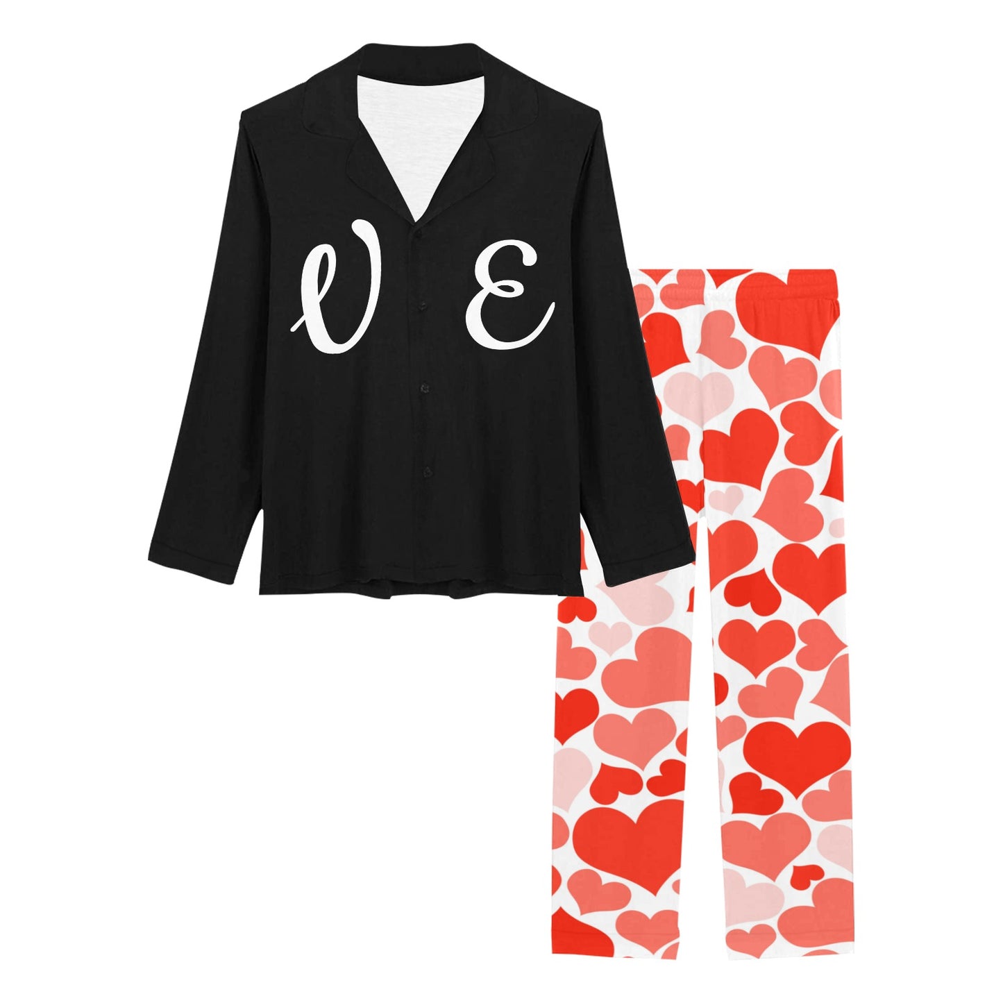 Black and Red Couples Love Women's Long Pyjama Set PJs