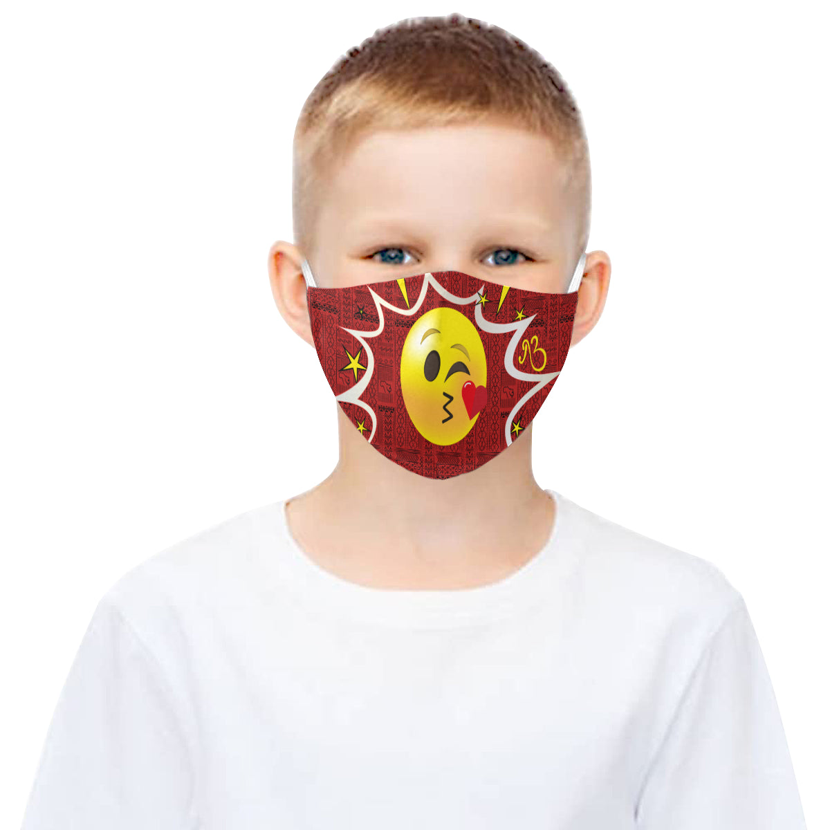 I Care! Tribal Print Comic Emoji Cotton Fabric Face Mask with Filter Slot and Adjustable Strap - Non-medical use (2 Filters Included)
