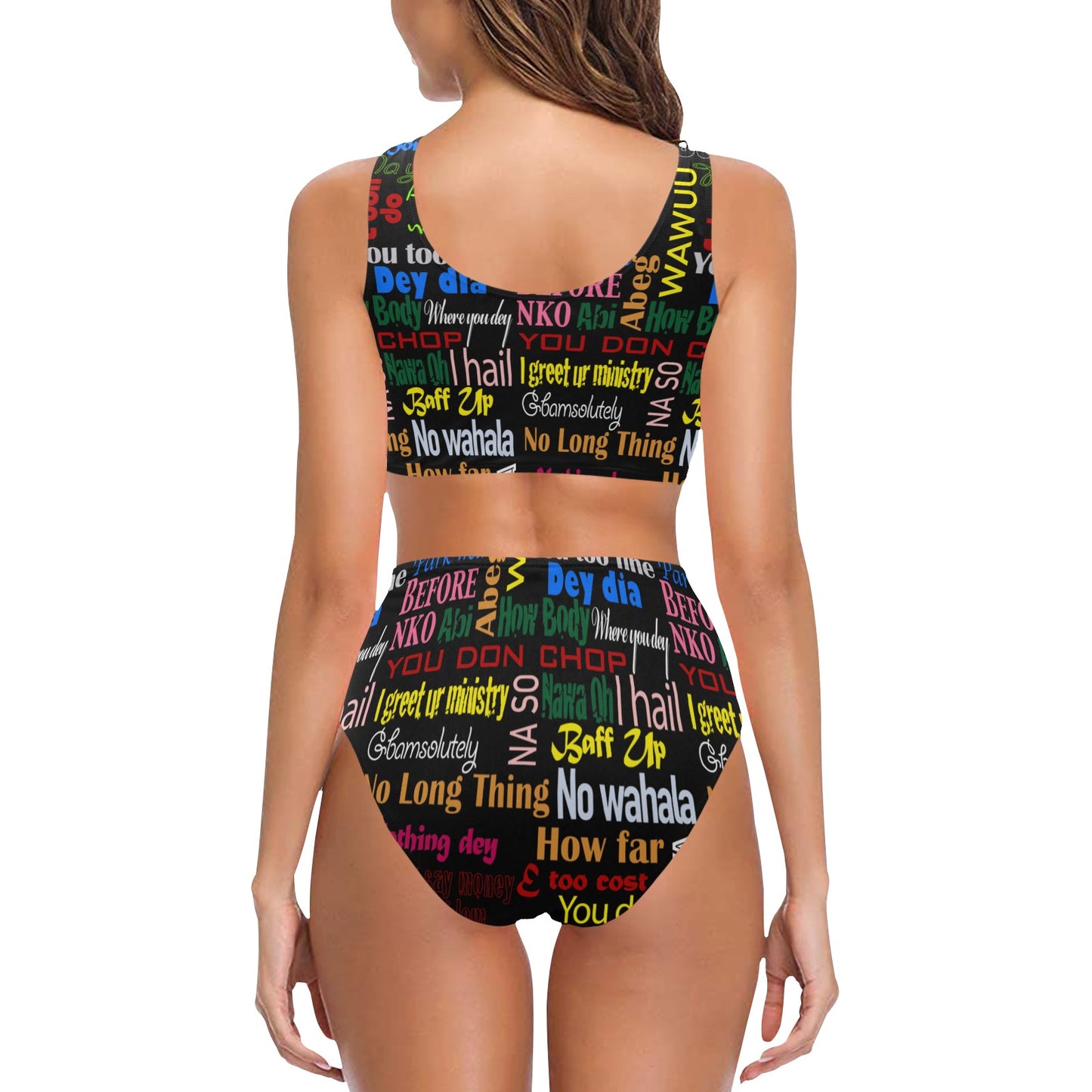 AfriBix Pidgin Print Bowtie High Waist Bikini Swimsuit