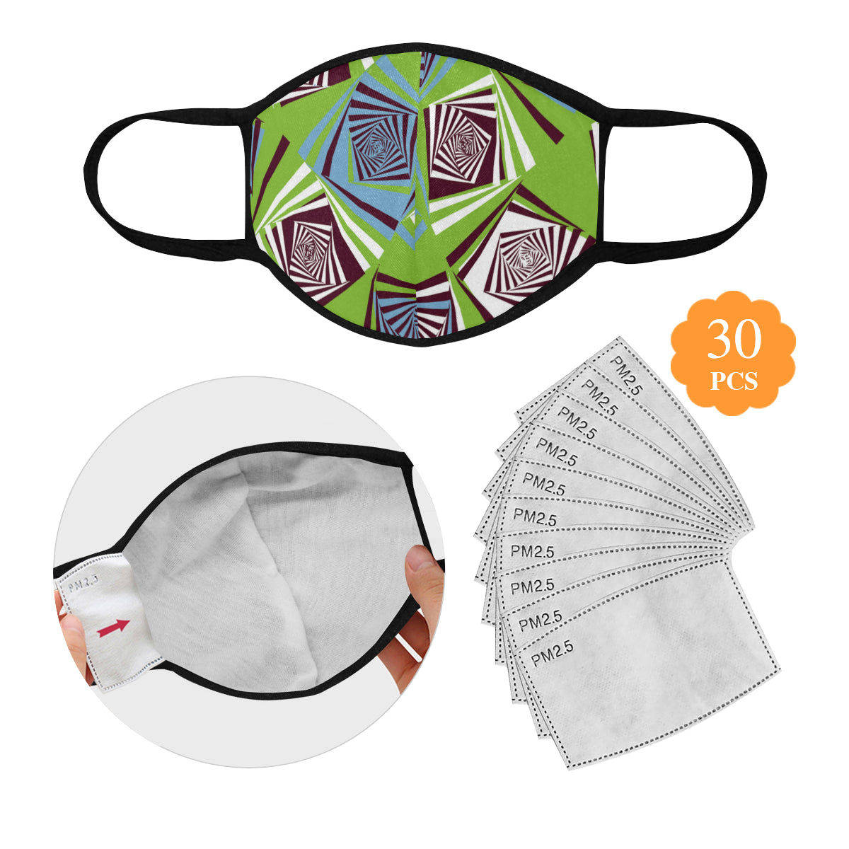 Swirl Leopard Stripes Cotton Fabric Face Mask with filter slot (30 Filters Included) - Non-medical use