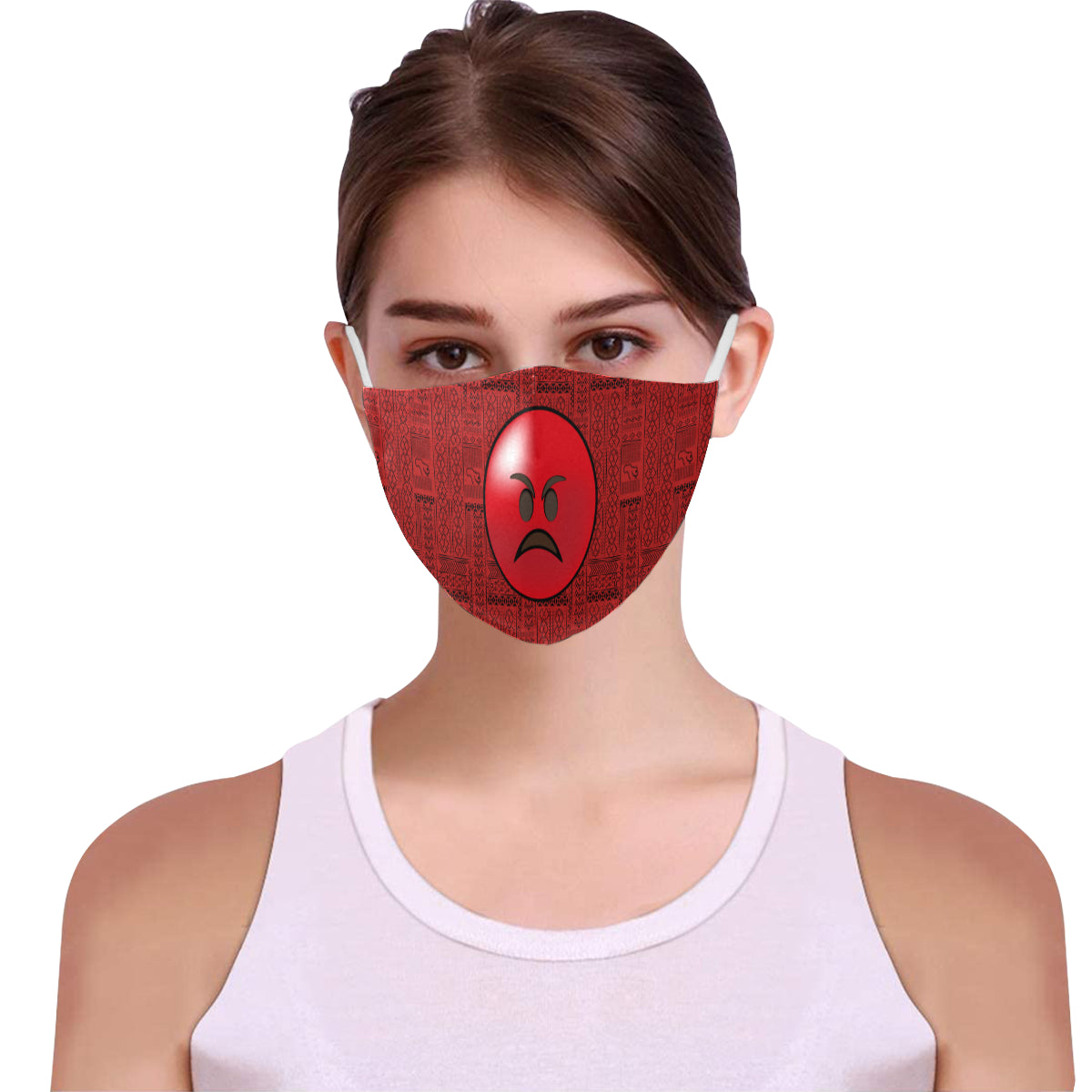 Angry face Tribal Print Emoji Cotton Fabric Face Mask with Filter Slot and Adjustable Strap - Non-medical use (2 Filters Included)