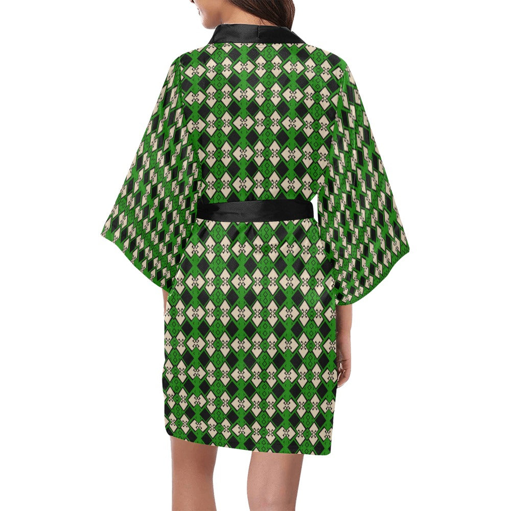 Ankara Aztek Print Green Kimono Coverup
