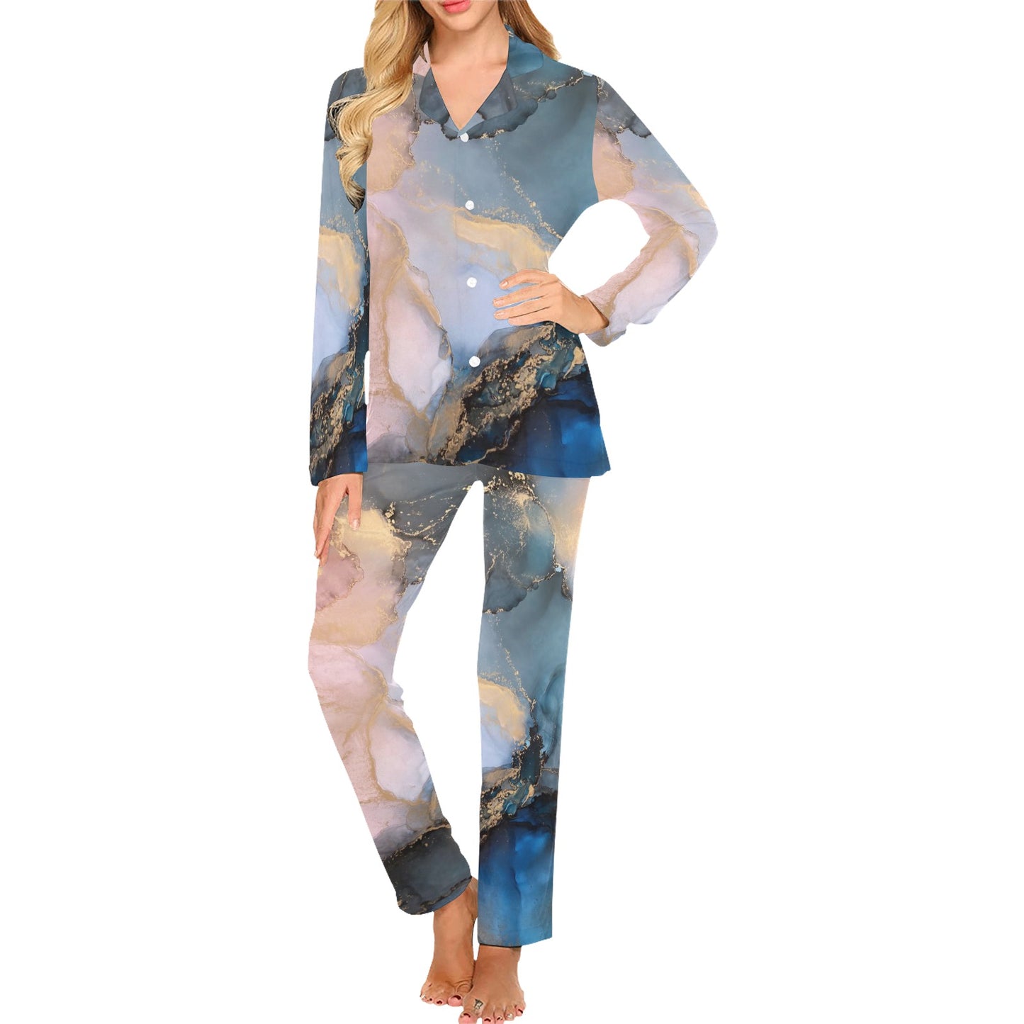 Space Galaxy Marble Print Women's Long Sleeve Loungewear Set