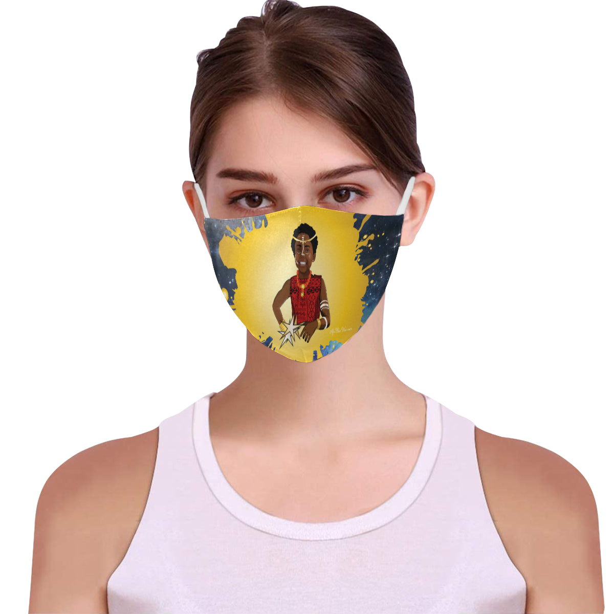 AfriBix Warrior Girl splash Cotton Fabric Face Mask with Filter Slot & Adjustable Strap - Non-medical use (2 Filters Included)