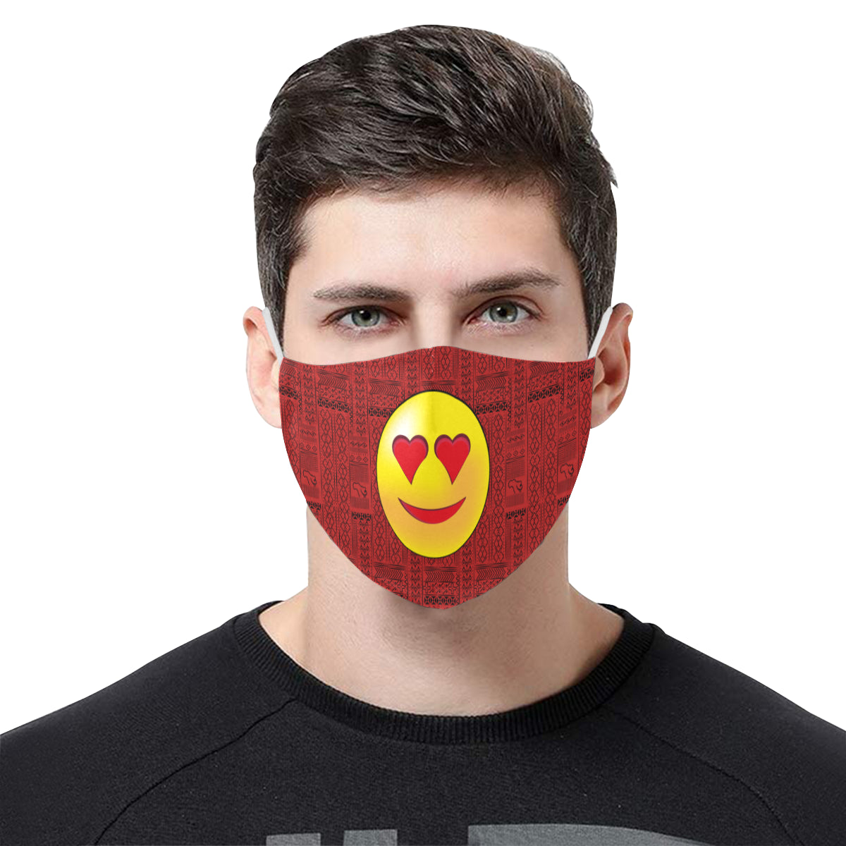 Heart Tribal Print Emoji Cotton Fabric Face Mask with Filter Slot and Adjustable Strap - Non-medical use (2 Filters Included)