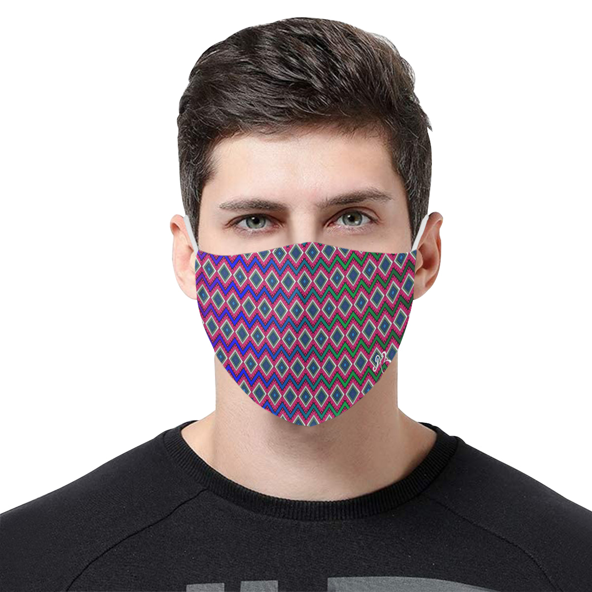 Quadrangle Print Cotton Fabric Face Mask with Filter Slot & Adjustable Strap (Pack of 5) - Non-medical use