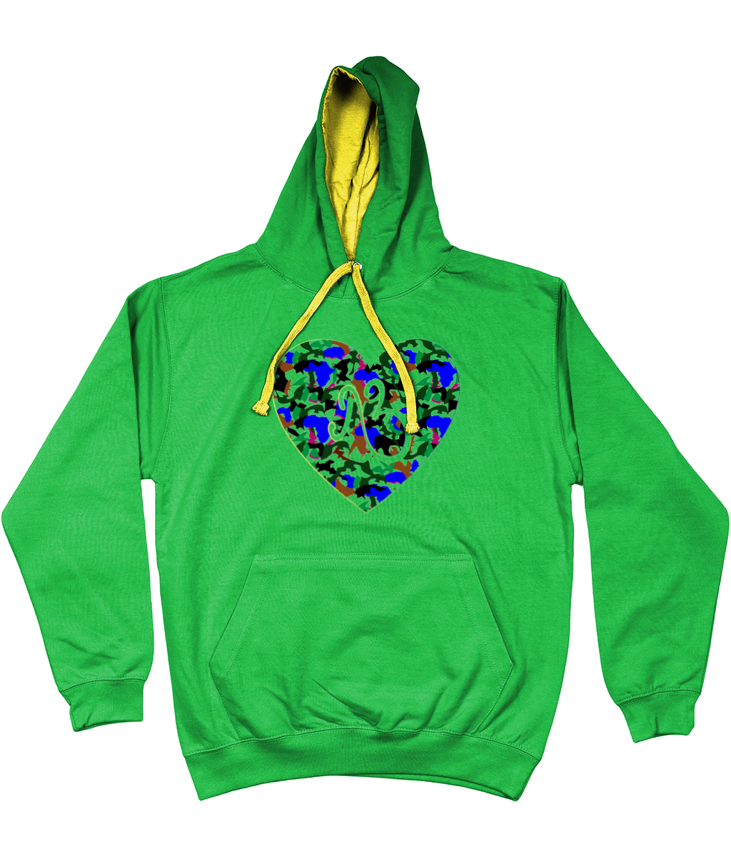 AfriBix Camo Heart Unisex Hoodie with a contrast hood and string