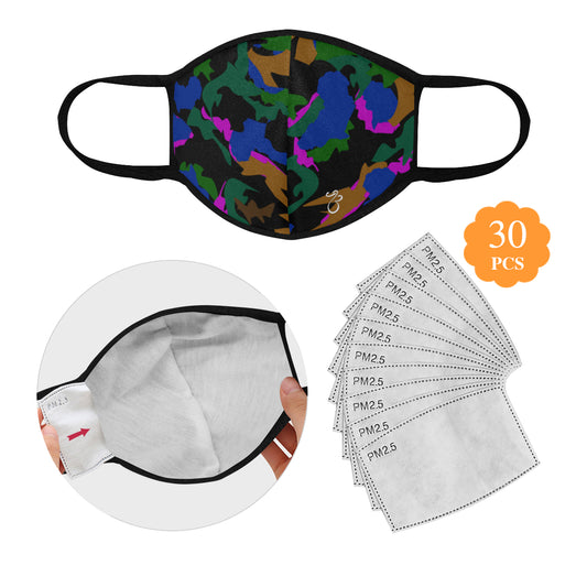 AfriBix Leaf Camo Print Cotton Fabric Face Mask with filter slot (30 Filters Included) - Non-medical use