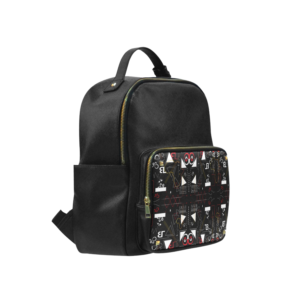 Linear Print Leather Backpack