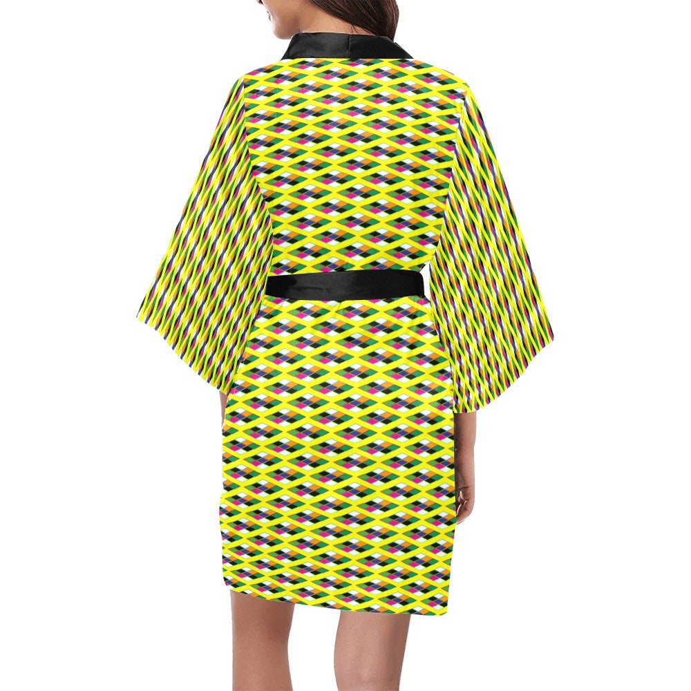 Ankara Pyramid Print Yellow Kimono Robe
