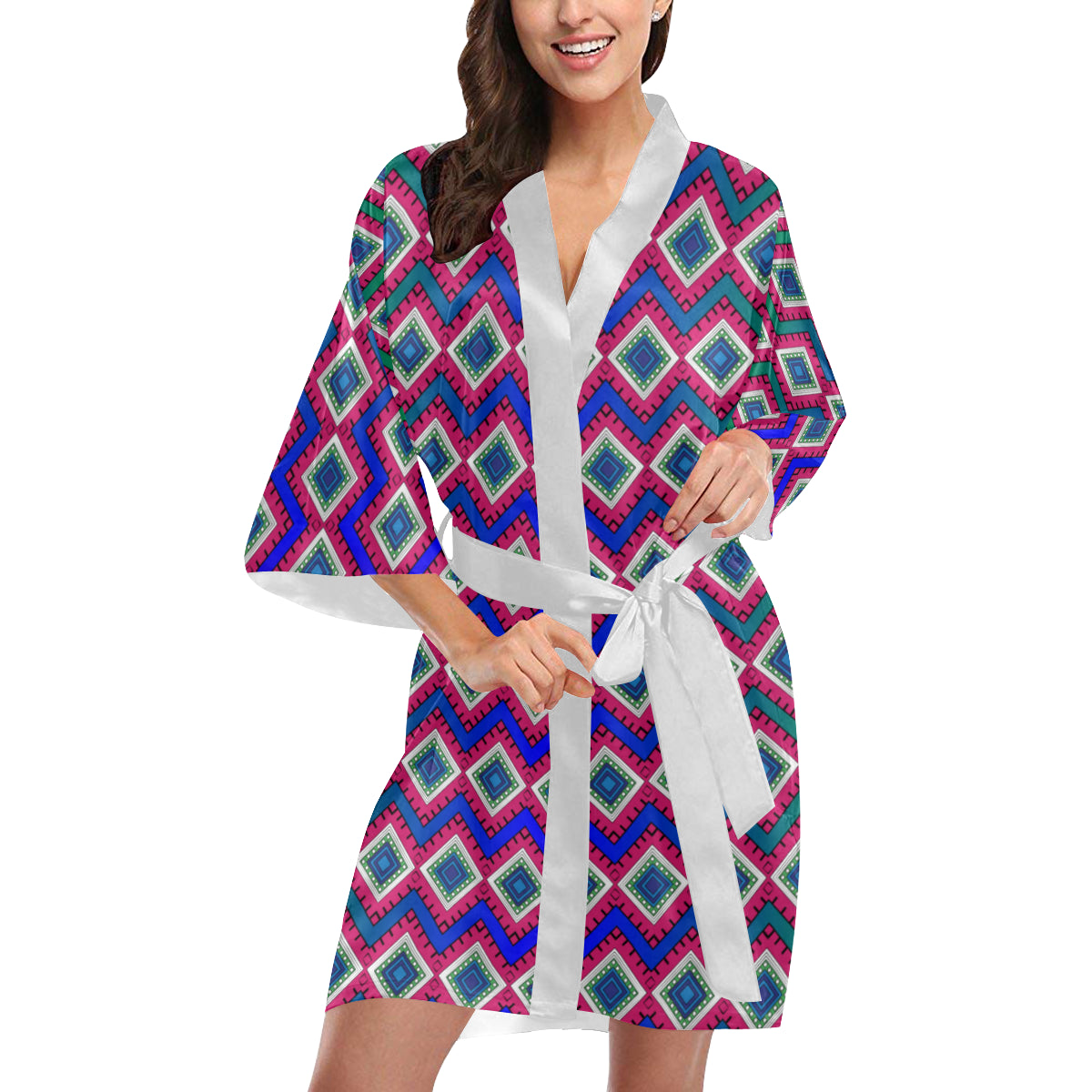 AfriBix Quad Print Short Kimono Robe