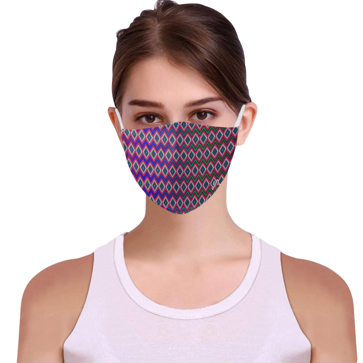 Quadrangle Print Cotton Fabric Face Mask with Filter Slot & Adjustable Strap (Pack of 5) - Non-medical use