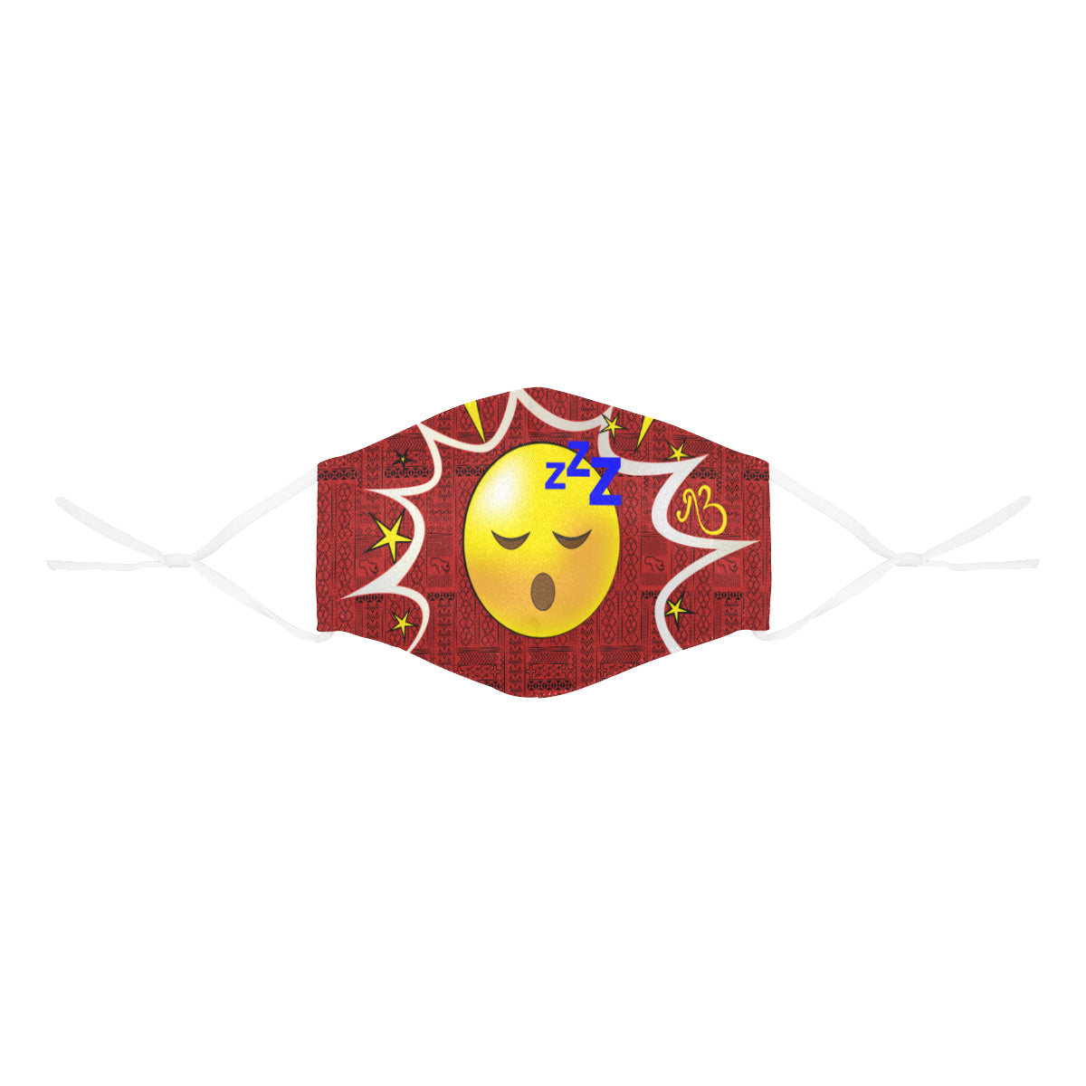 I'm Tired! Tribal Print Comic Emoji Cotton Fabric Face Mask with Filter Slot and Adjustable Strap - Non-medical use (2 Filters Included)