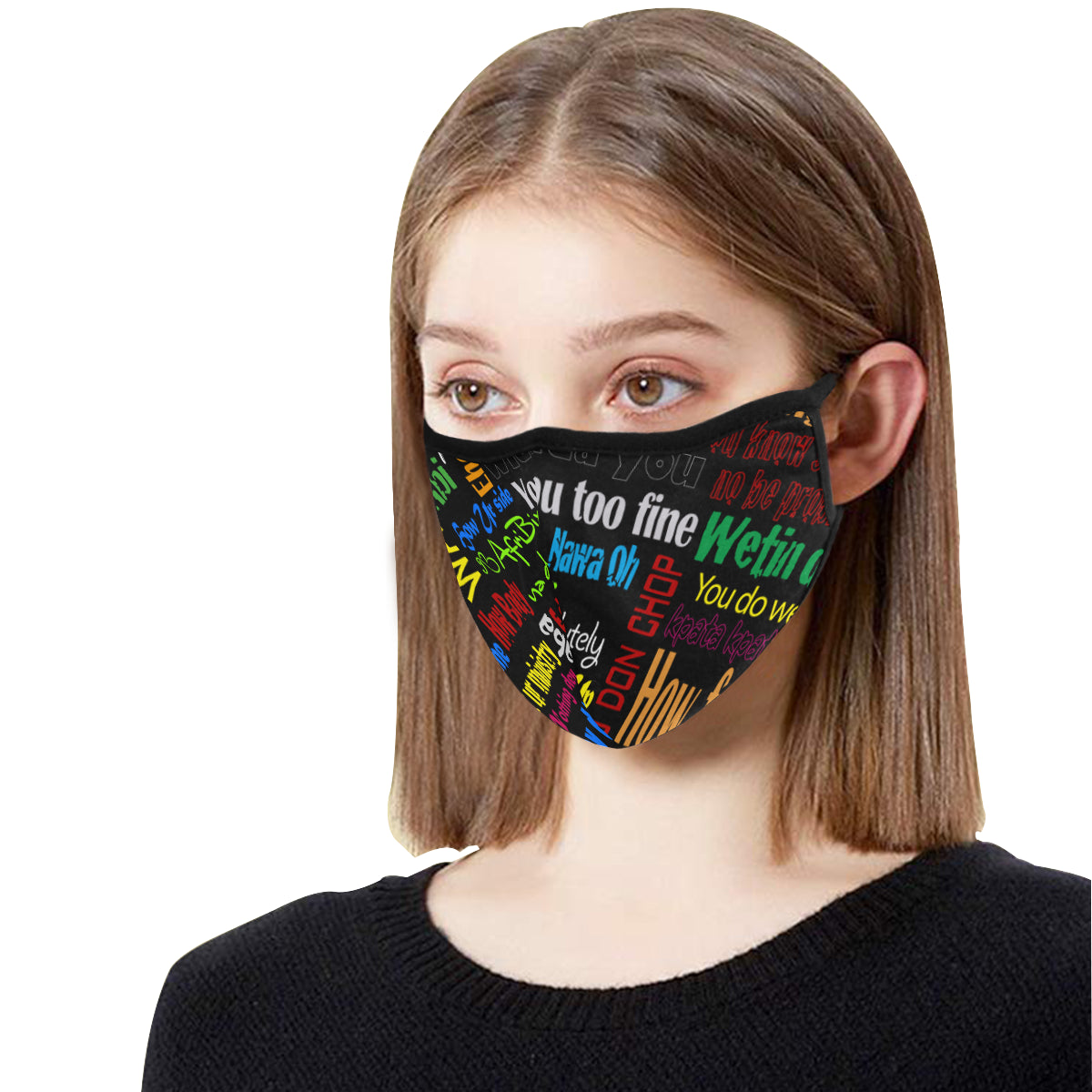 AfriBix Pidgin Print Noir Cotton Fabric Face Mask (30 Filters Included) - Non-medical use