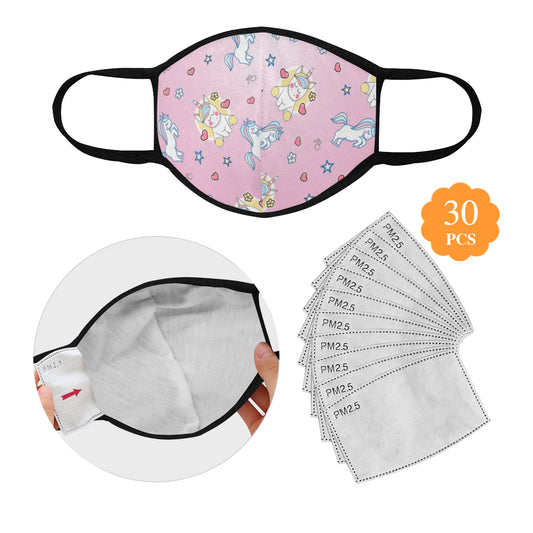 Unicorn Print Cotton Fabric Face Mask with filter slot (30 Filters Included) - Non-medical use