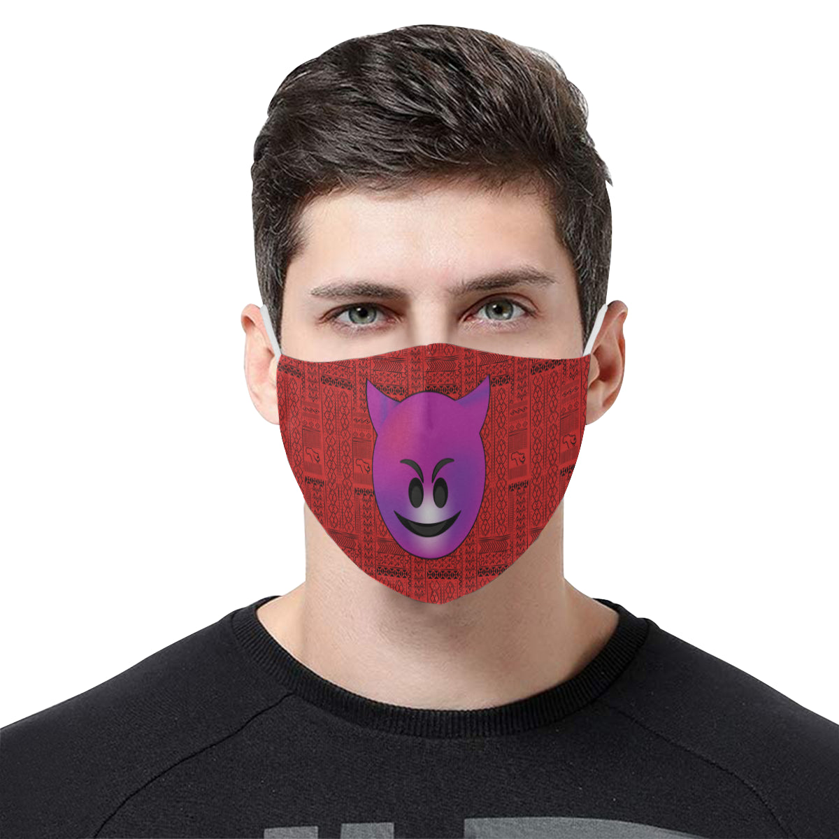 Mischief Tribal Print Emoji Cotton Fabric Face Mask with Filter Slot and Adjustable Strap - Non-medical use (2 Filters Included)