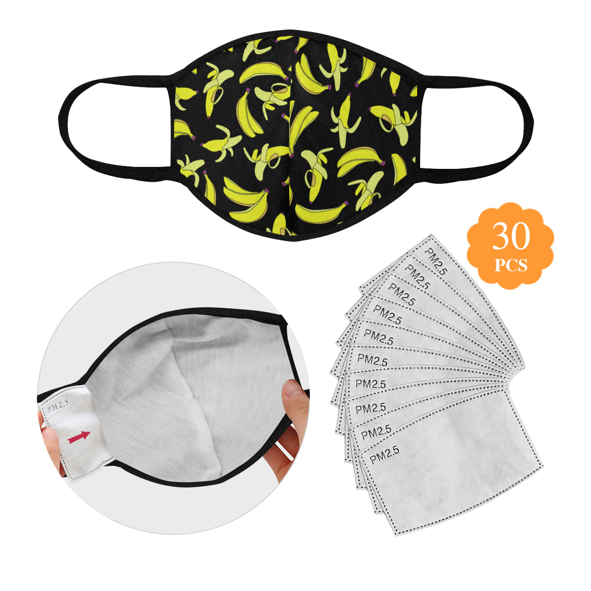Going Bananas Cotton Fabric Face Mask with filter slot (30 Filters Included) - Non-medical use