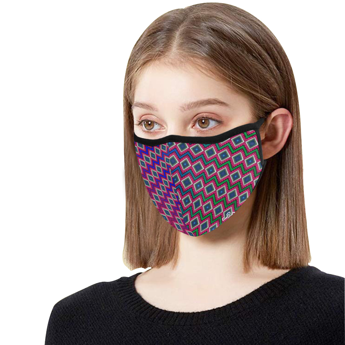 Quadrangle Print Cotton Fabric Face Mask with filter slot (30 Filters Included) - Non-medical use