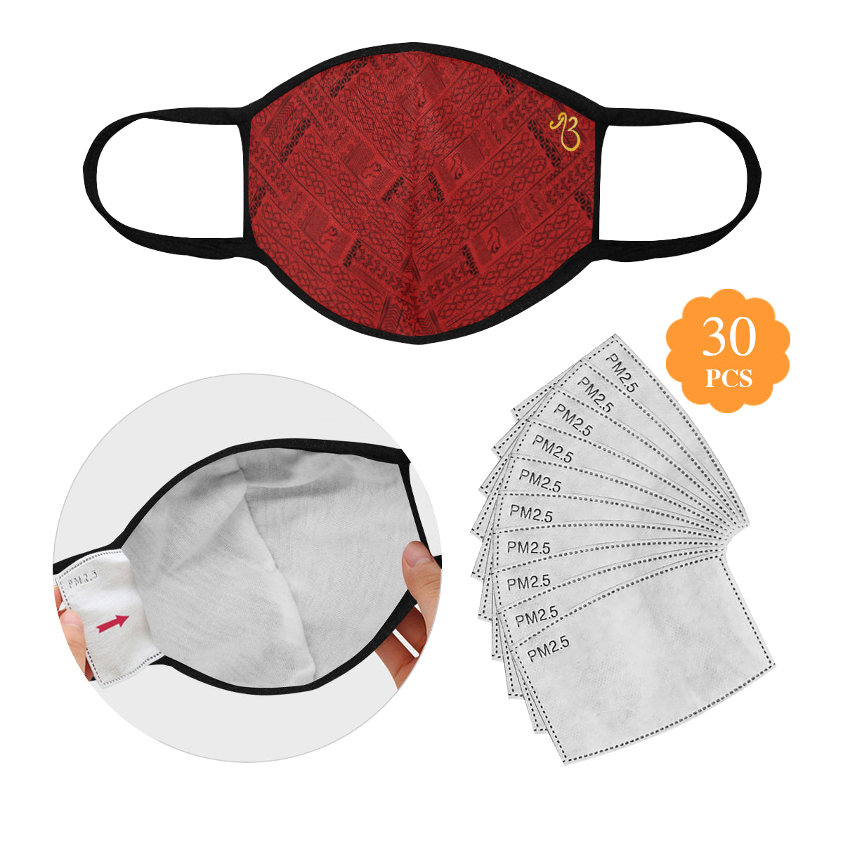 Tribal Print Cotton Fabric Face Mask with filter slot (30 Filters Included) - Non-medical use