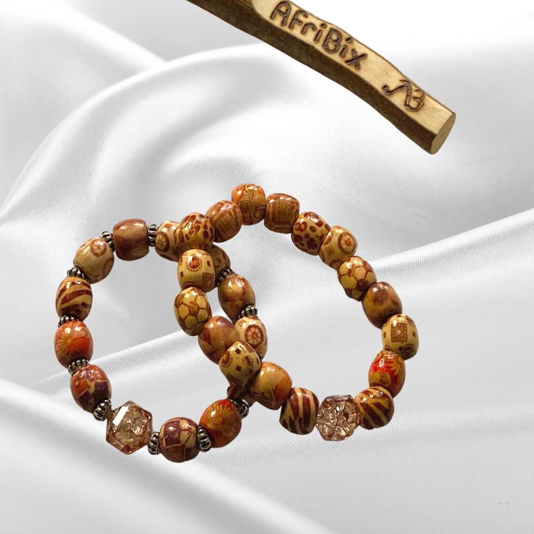 Traditional Wood Bead Bracelet Set