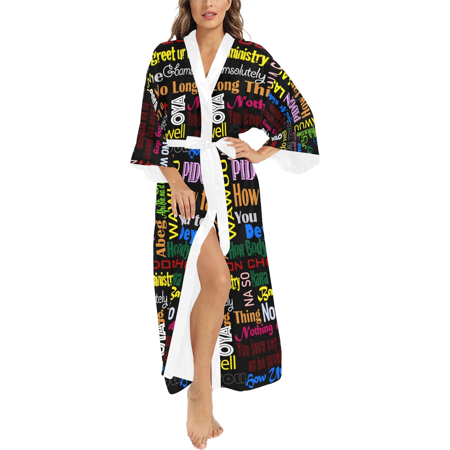 AfriBix Pidgin Print Women's Long Kimono Robe