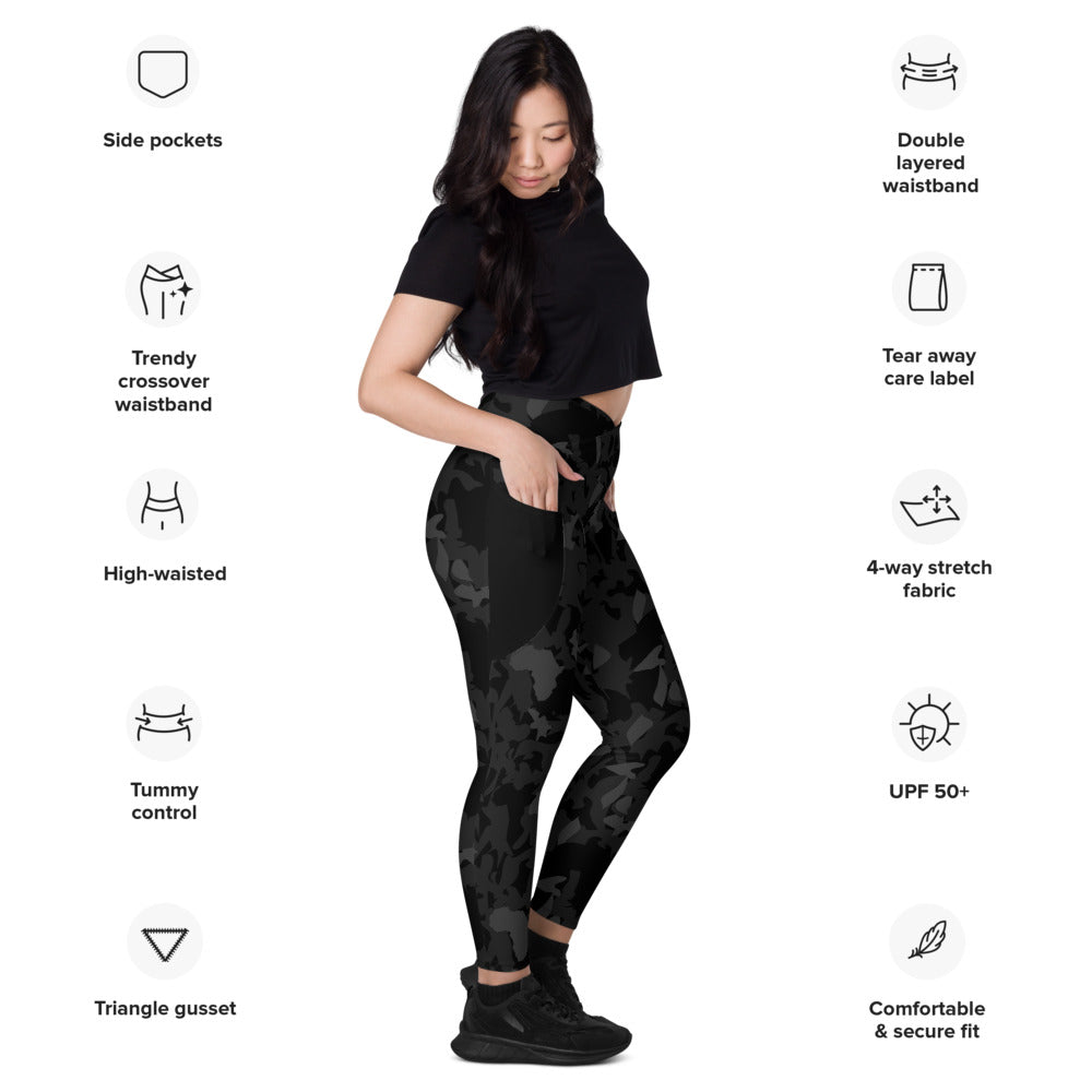 Crossover leggings with pockets - AfriBix Camo Noir