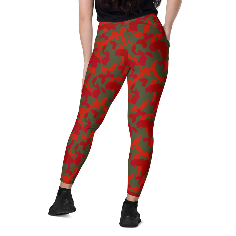 Camouflage High Waist Leggings with pockets - AfriBix Olive Red Camo Print