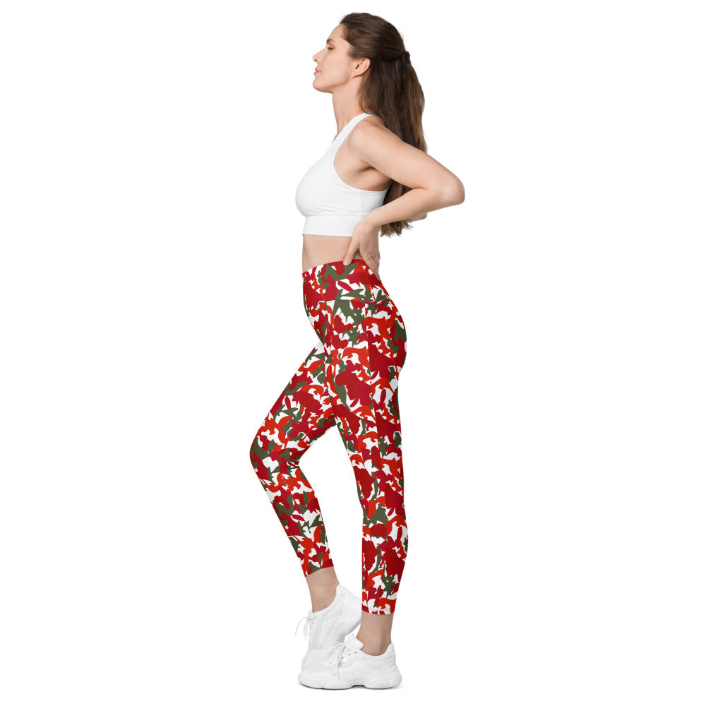 High Waist Leggings with pockets - AfriBix White Red Camo
