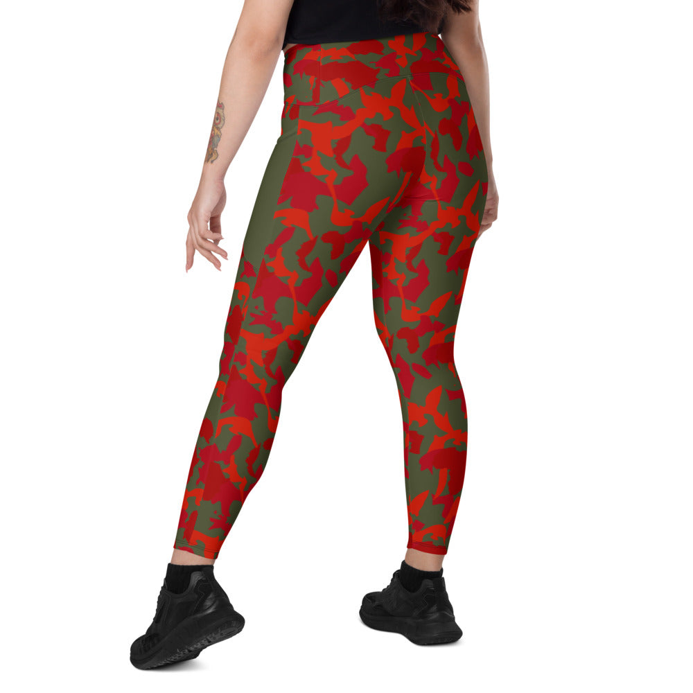 Camouflage High Waist Leggings with pockets - AfriBix Olive Red Camo Print