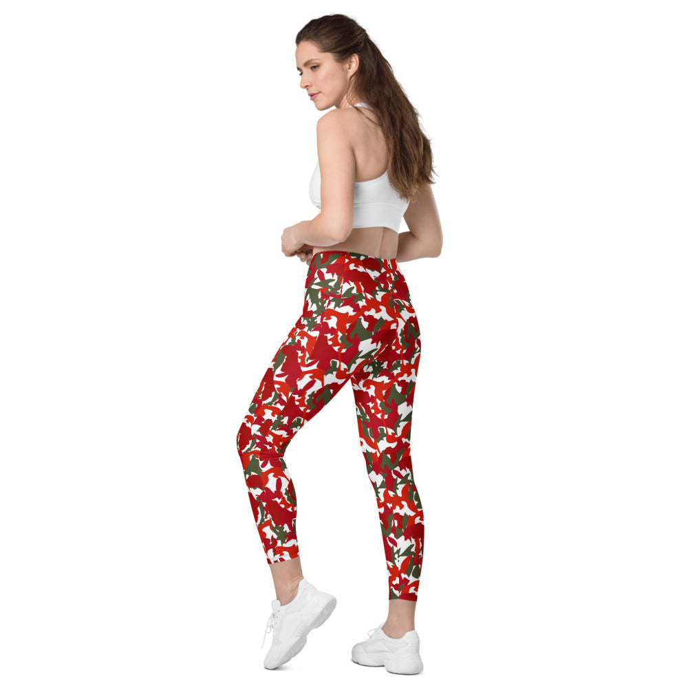 High Waist Leggings with pockets - AfriBix White Red Camo