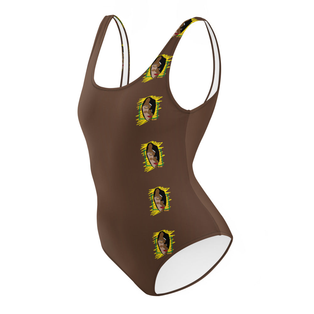 AfriBIx Nude Heritage Print One-Piece Swimsuit - Caramel