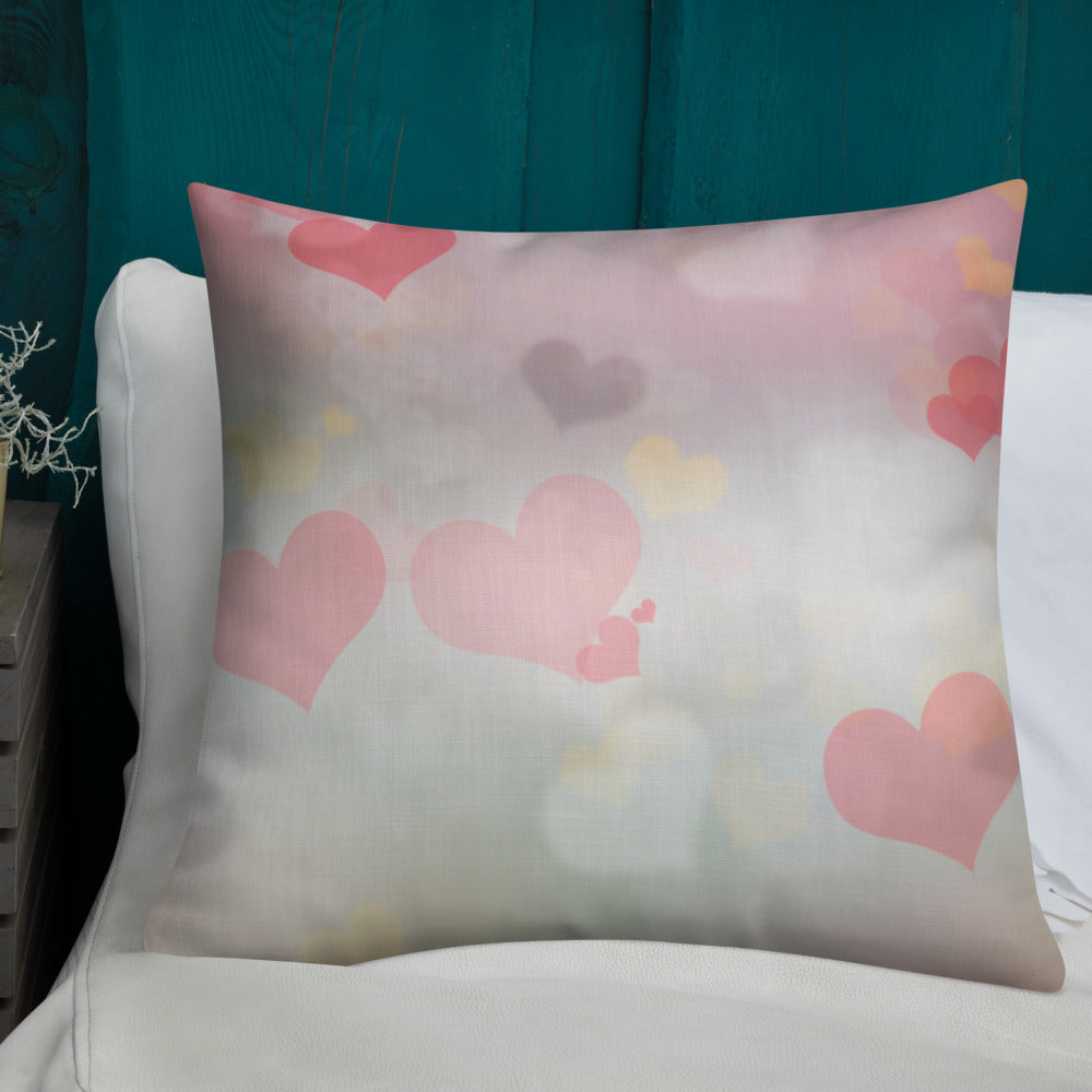 Pink Hearts Premium Throw Pillow