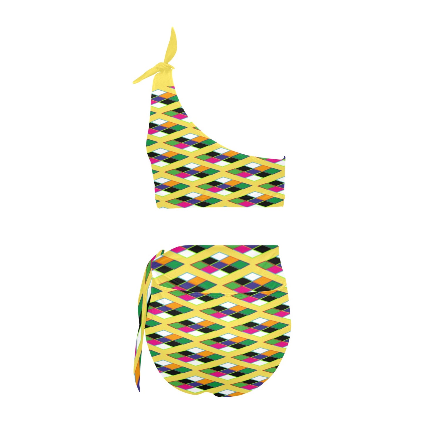 Yellow Pyramid Print One Shoulder High Waist Bikini