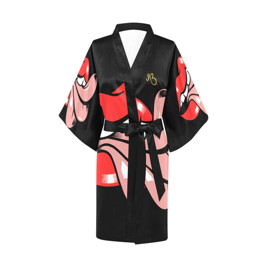 Lip Art Black Kimono Robe